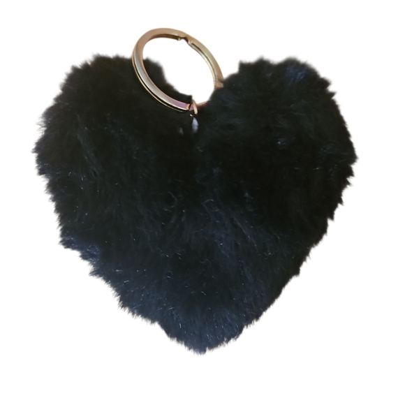 Black Fuzzy Heart Keychain. NWOT - Picture 1 of 1
